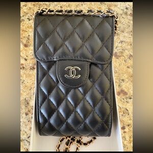 Chanel CC Logo Black/Gold Quilted Sidebag Shoulderbag